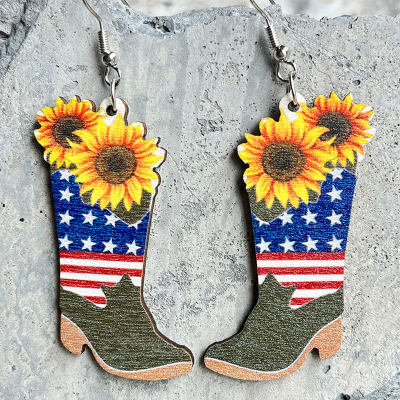 Wholesale 2 Pairs/Pack American Independence Day Western Style Wooden Earrings